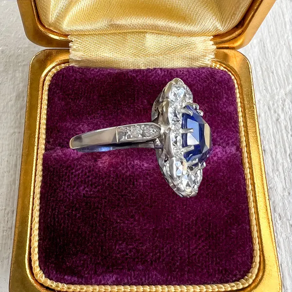 Edwardian Sapphire & Diamond Ring, Cushion 4.59ct.