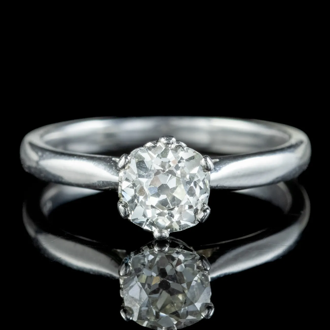 Edwardian Style Diamond Solitaire Ring 1.3ct Old Cut Diamond