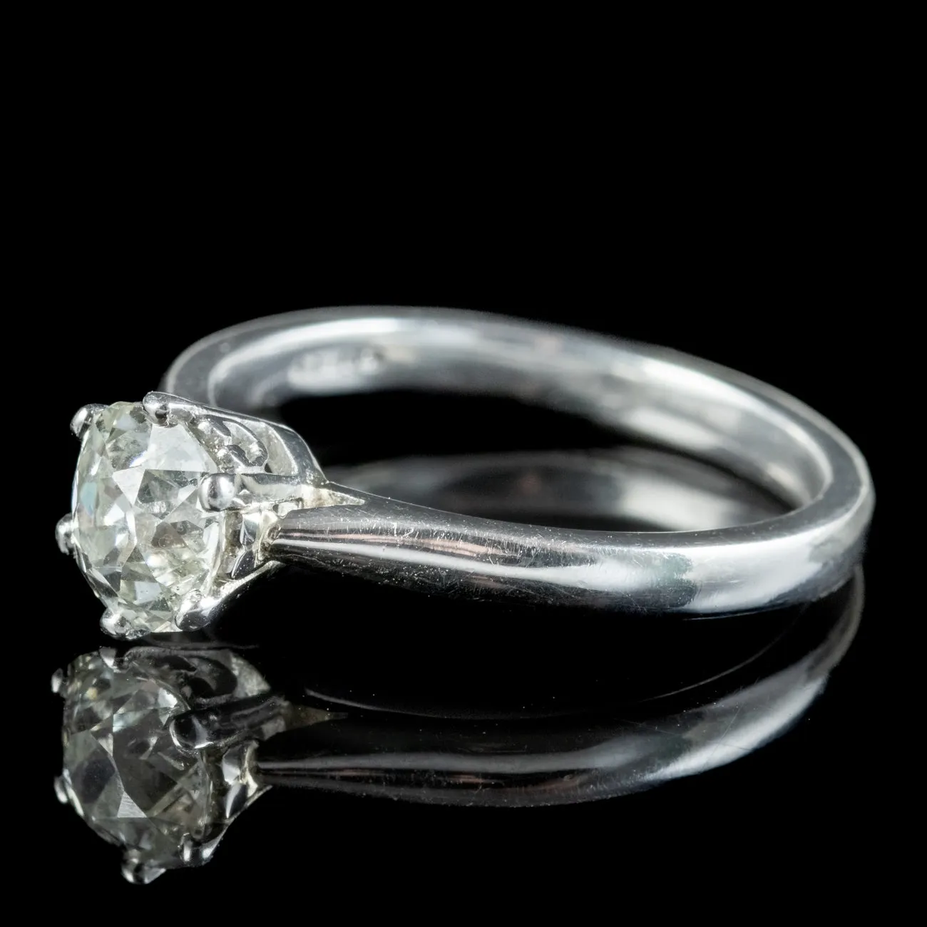 Edwardian Style Diamond Solitaire Ring 1.3ct Old Cut Diamond