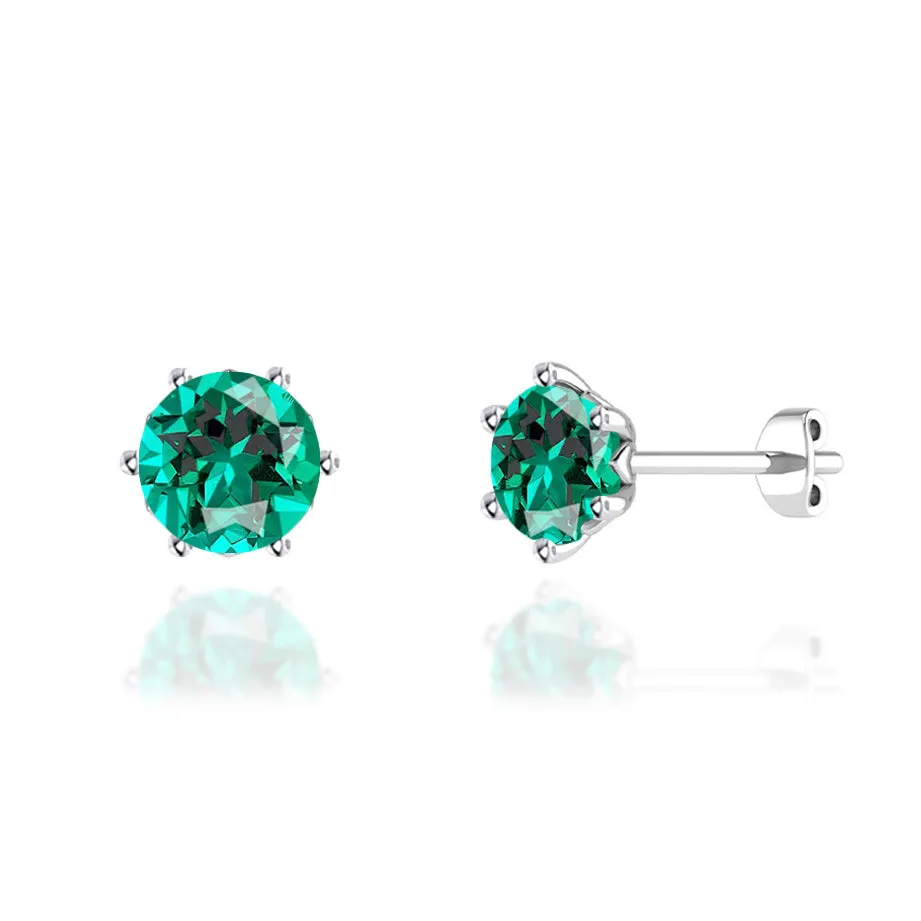 ELOISE - Round Emerald 18k White Gold Lotus Leaf Stud Earrings