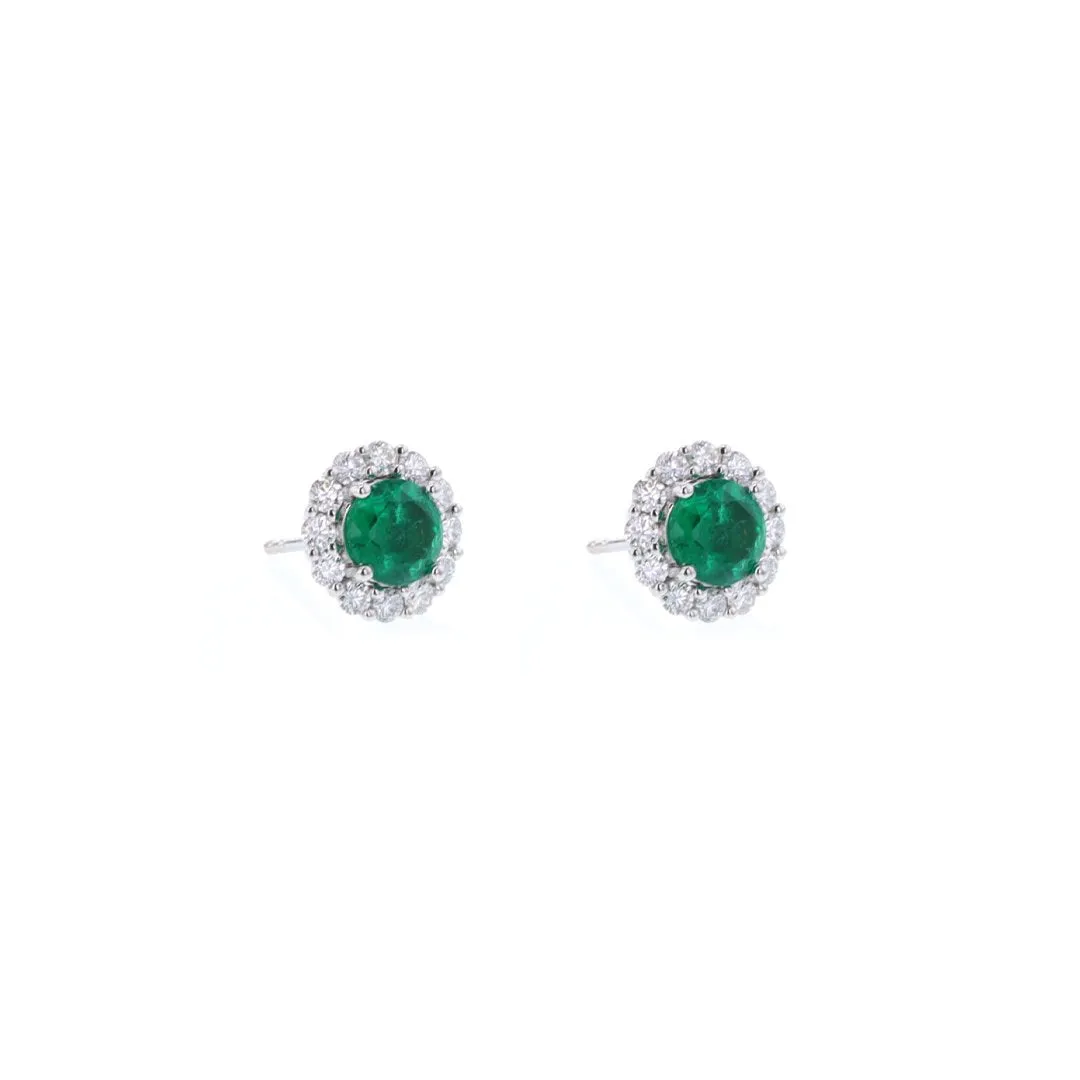 Emerald & Diamond Halo Stud Earrings