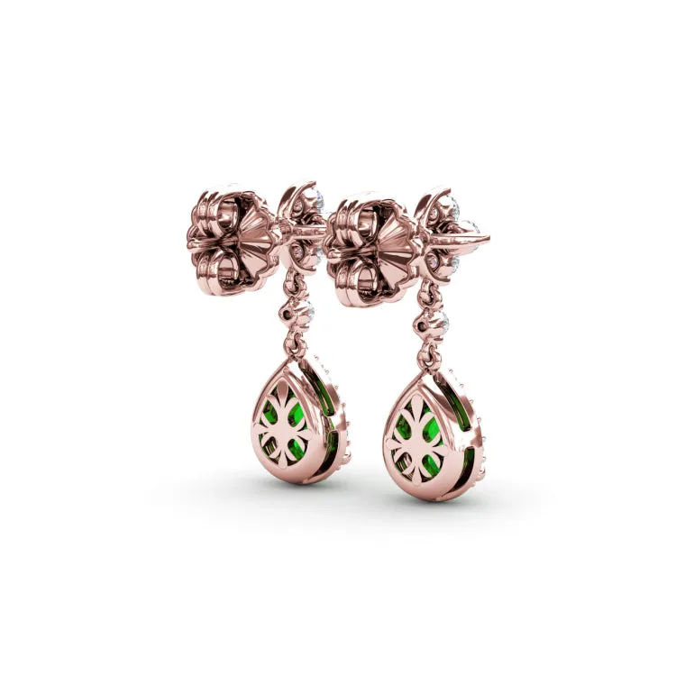 Emerald and Diamond Teardrop Dangle Earrings