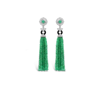 Emerald Bead Tassel Earrings