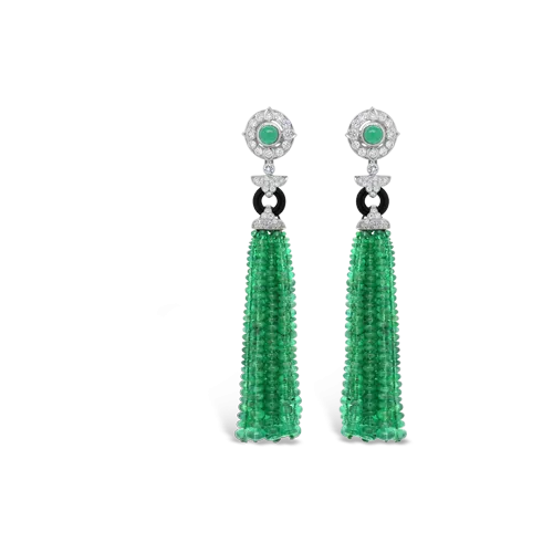 Emerald Bead Tassel Earrings