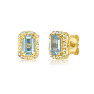 Emerald Cut Aquamarine with Diamond Halo Earrings (1.14 ct.) in 14K Gold