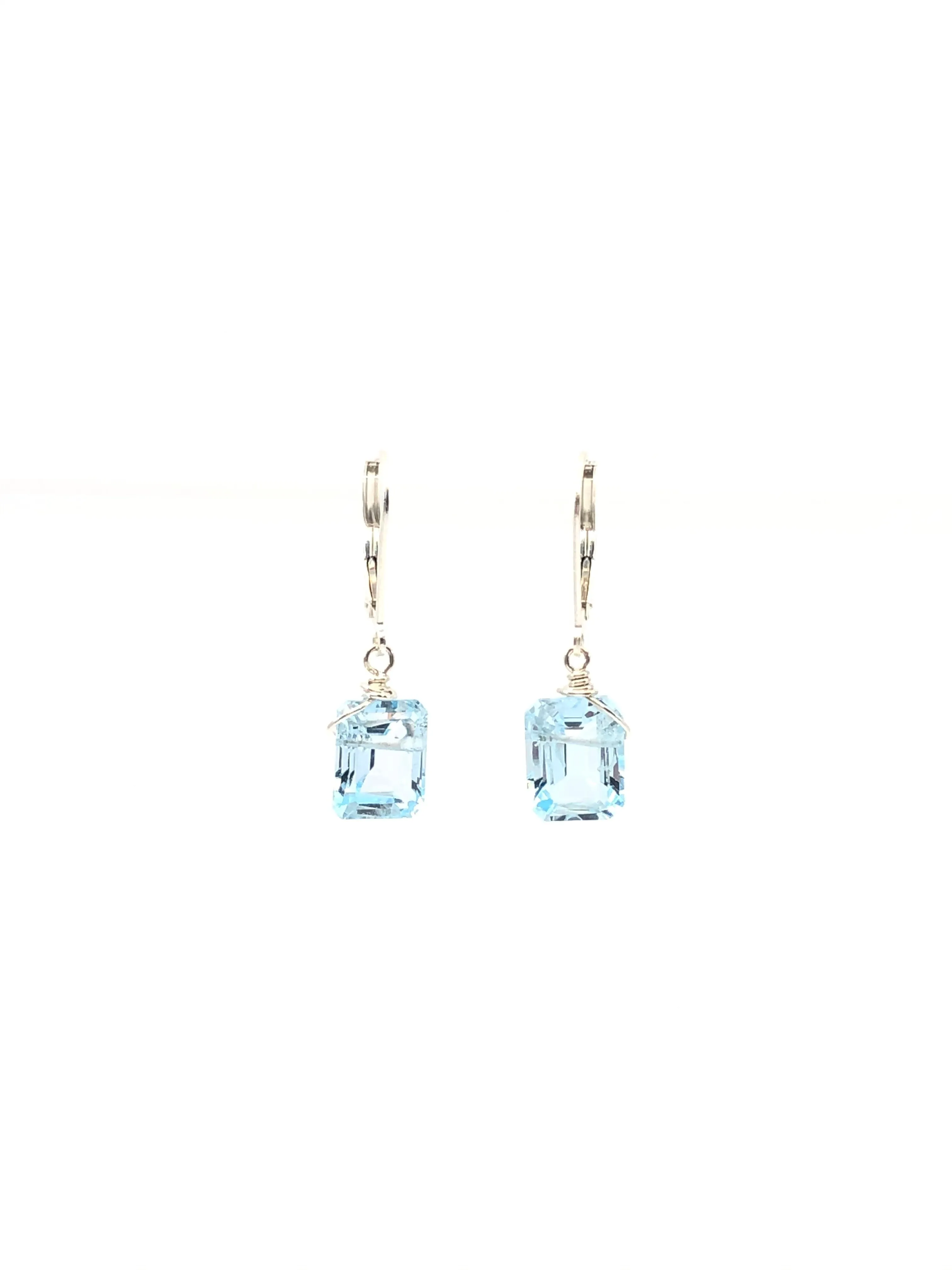 Emerald cut Blue Topaz earrings silver