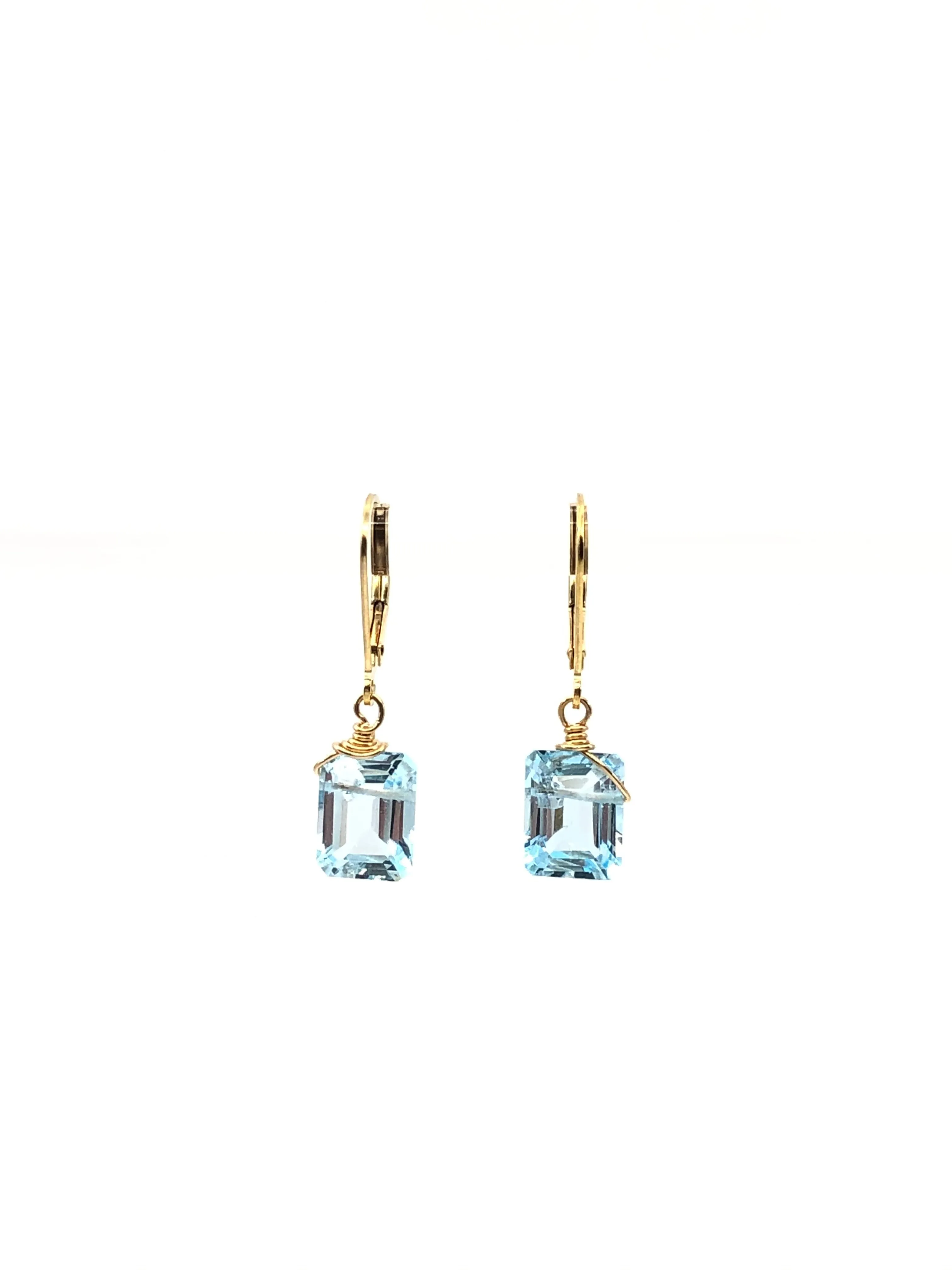 Emerald cut Blue Topaz earrings silver