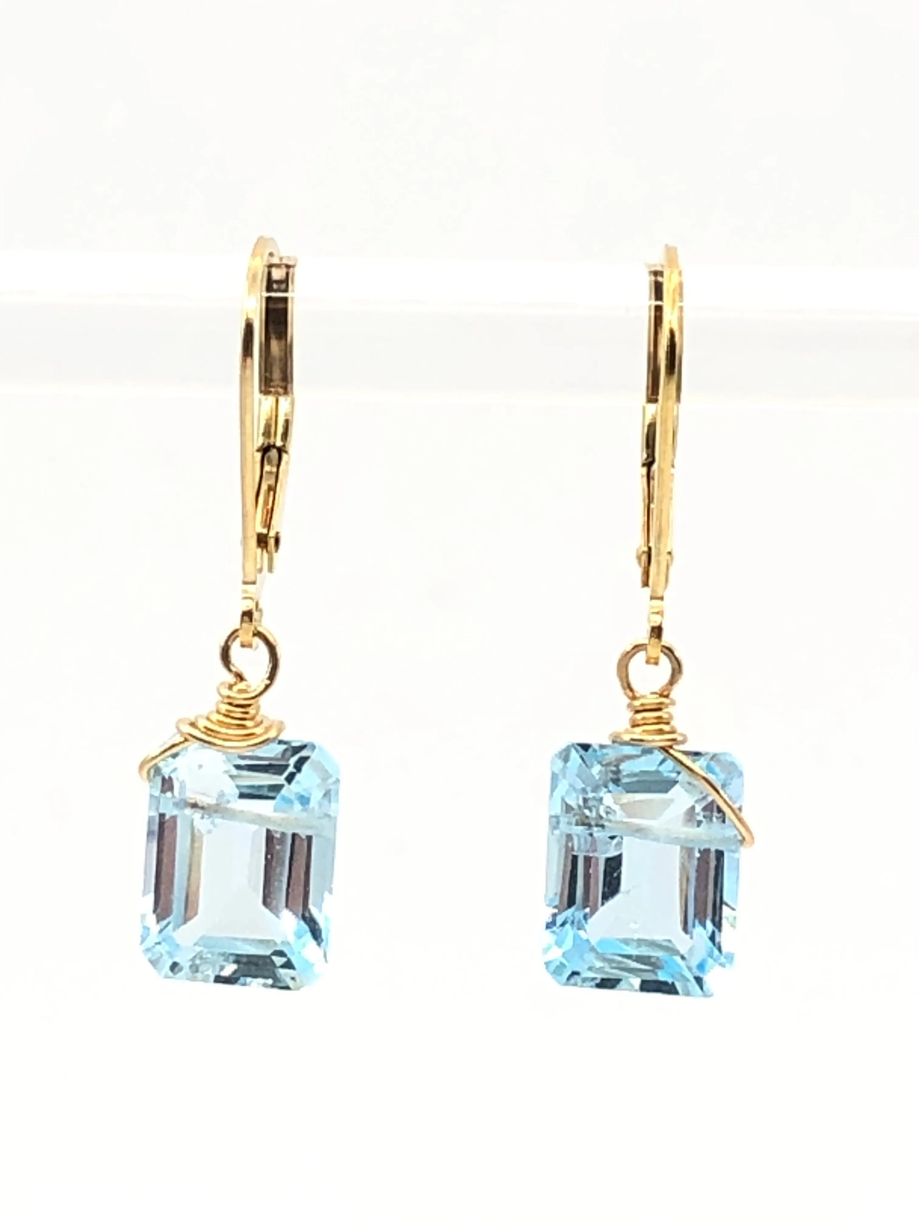 Emerald cut Blue Topaz earrings silver