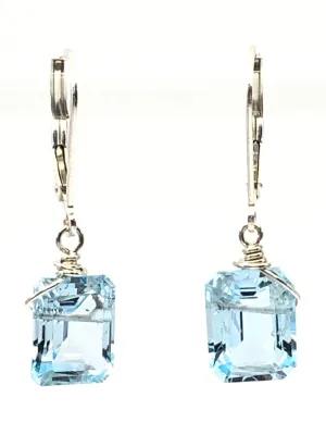 Emerald cut Blue Topaz earrings silver