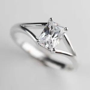 Emerald Cut Split Shank Solitaire Engagement Ring