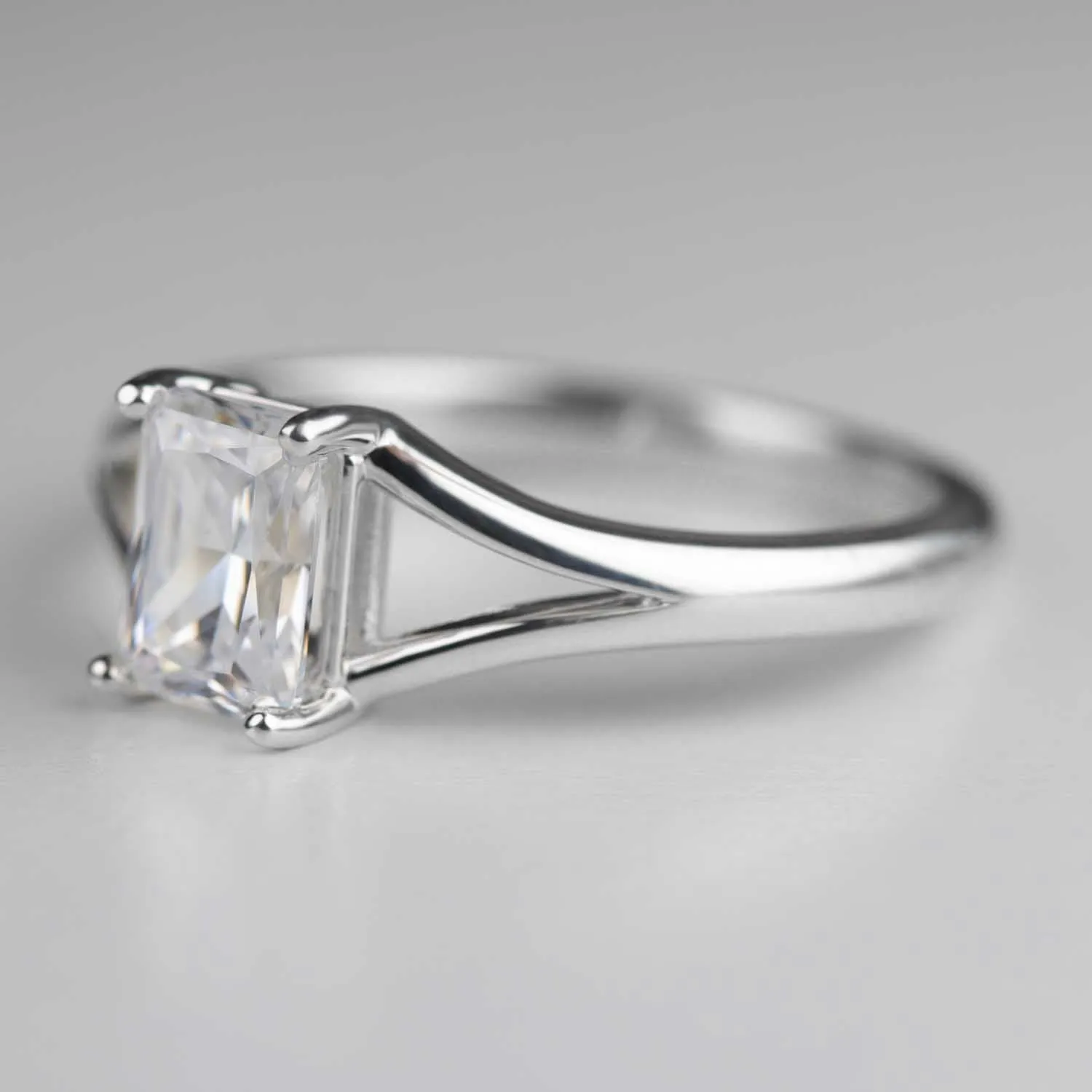 Emerald Cut Split Shank Solitaire Engagement Ring