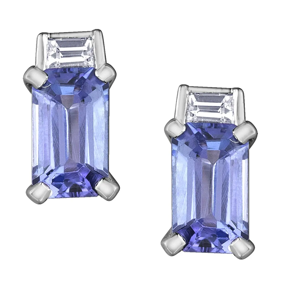 Emerald Cut Tanzanite and Diamond Earrings