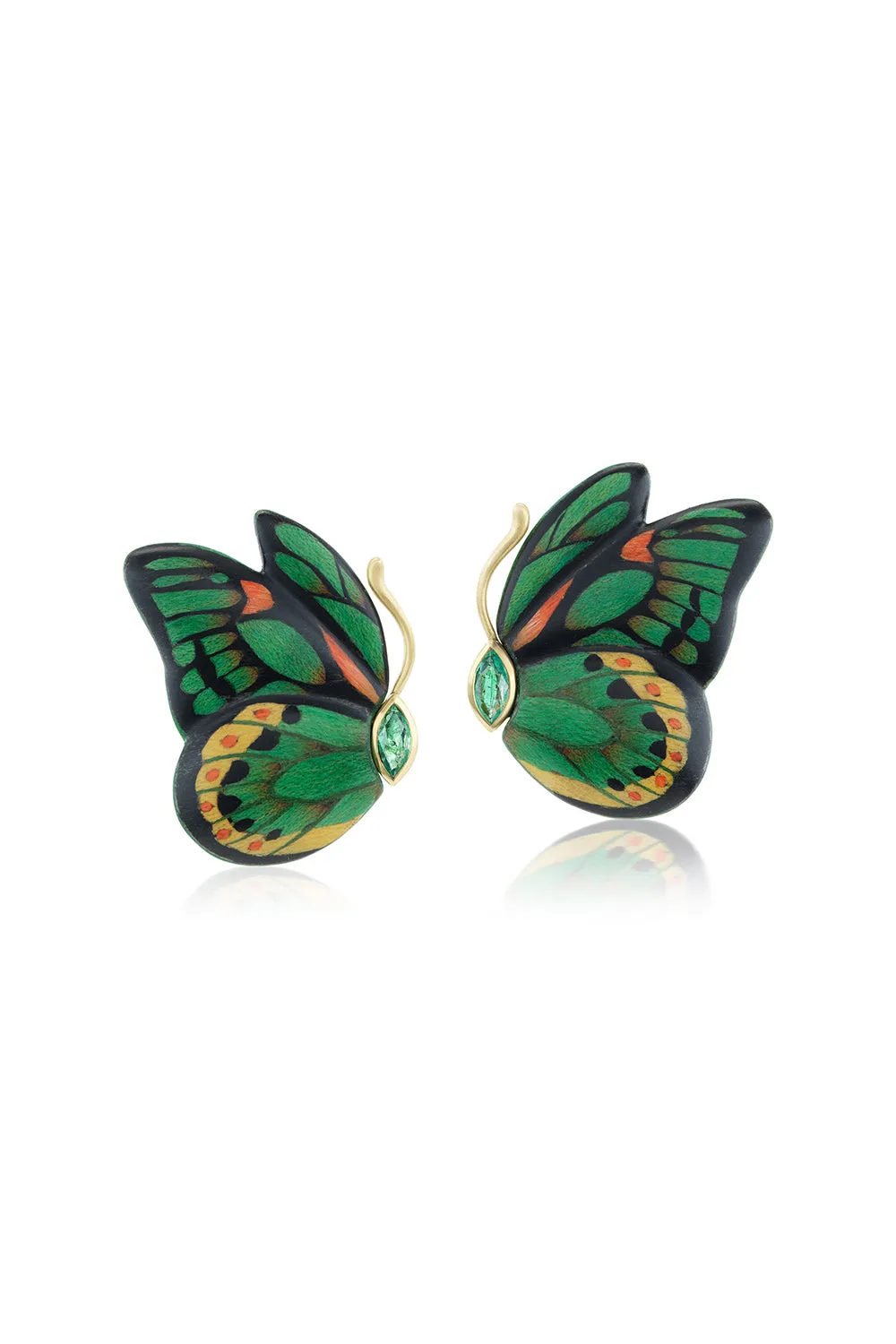 Emerald Double Wing Marquetry Butterfly Earrings