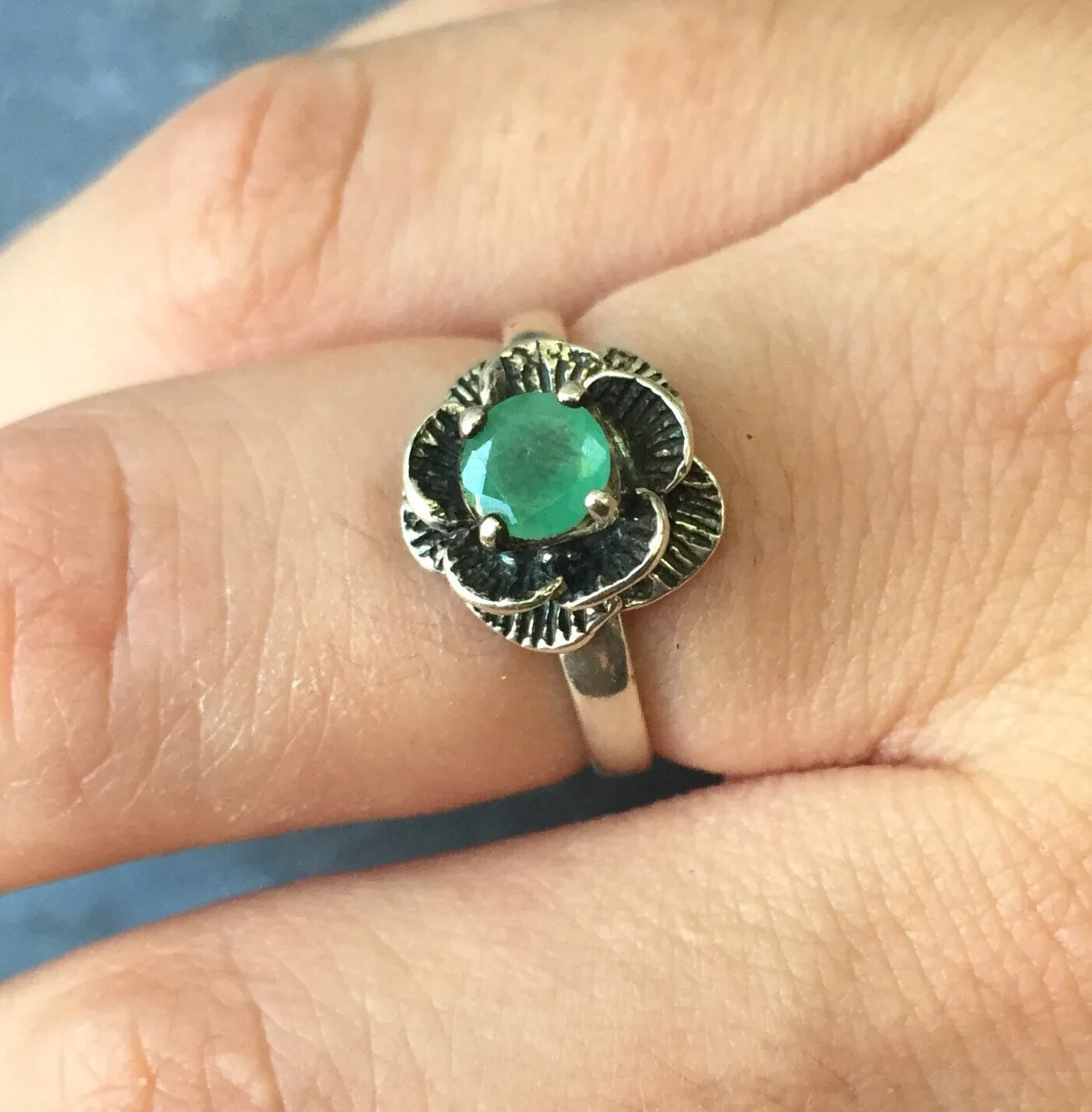 Emerald Flower Ring - Vintage Flower Ring - Rose Emerald Ring