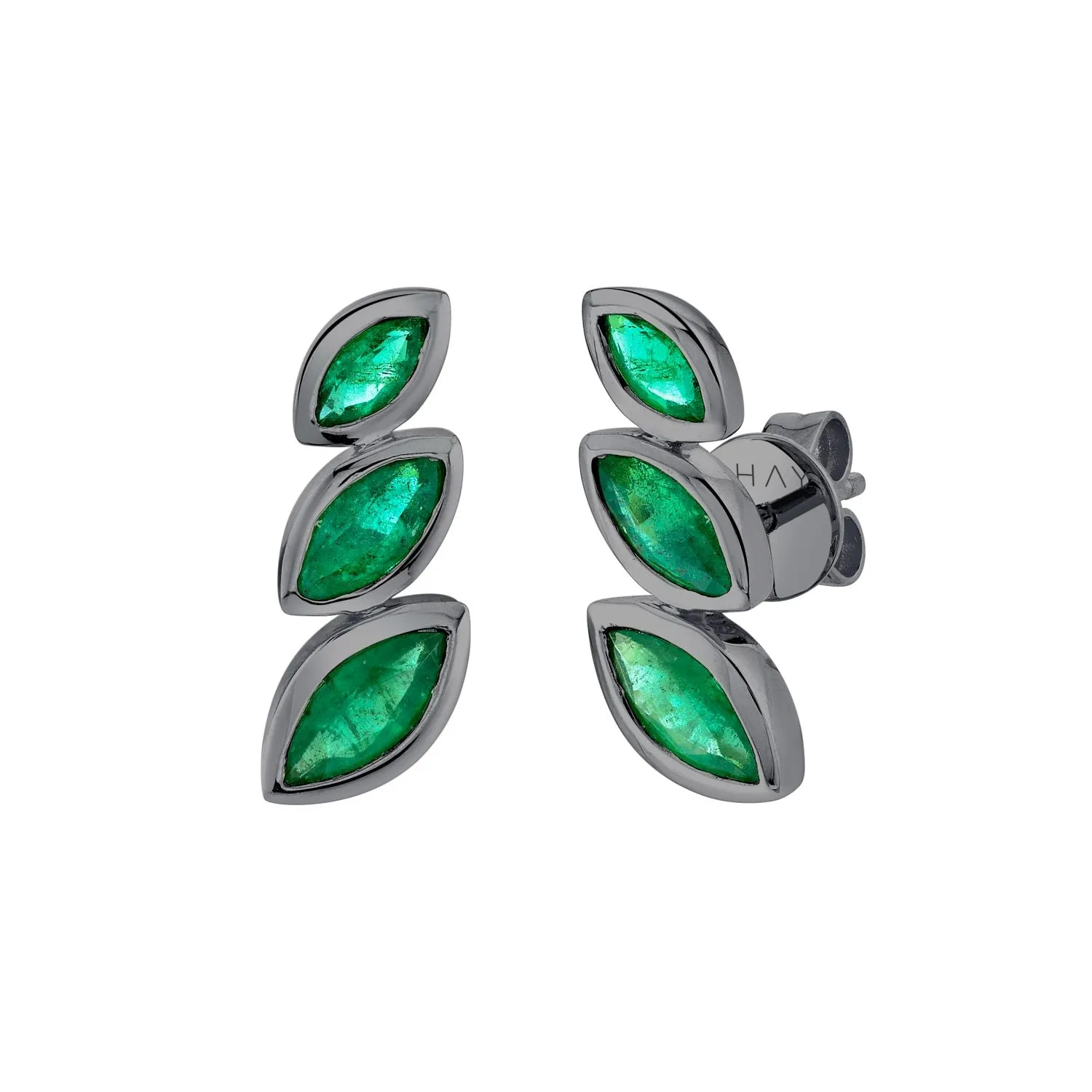 EMERALD STACKED MARQUISE EAR STUDS