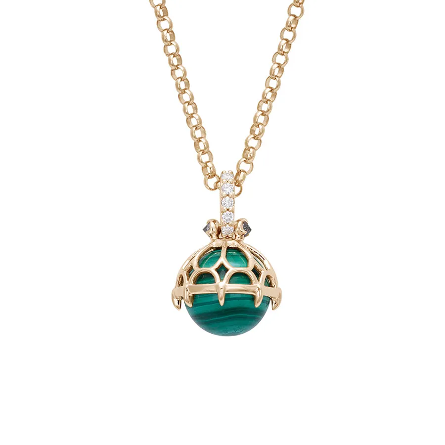 Emma Lace Cap Charm - 14k Yellow Gold, Malachite (9.5mm), Grey & White Diamond