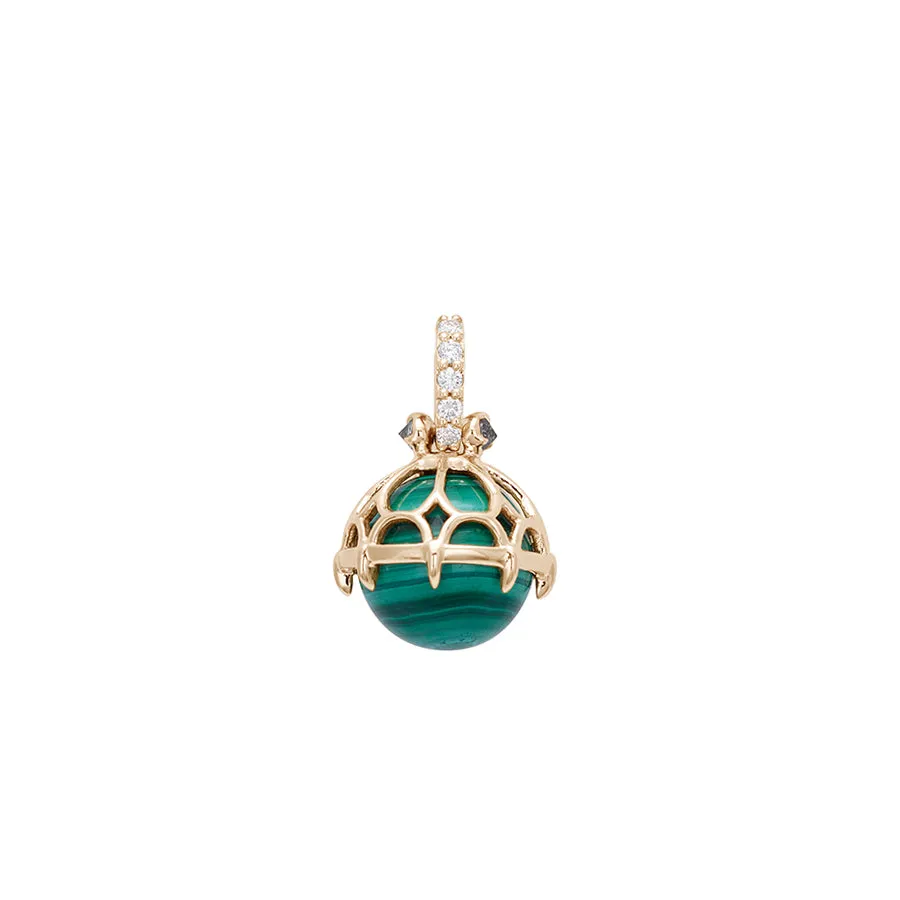 Emma Lace Cap Charm - 14k Yellow Gold, Malachite (9.5mm), Grey & White Diamond