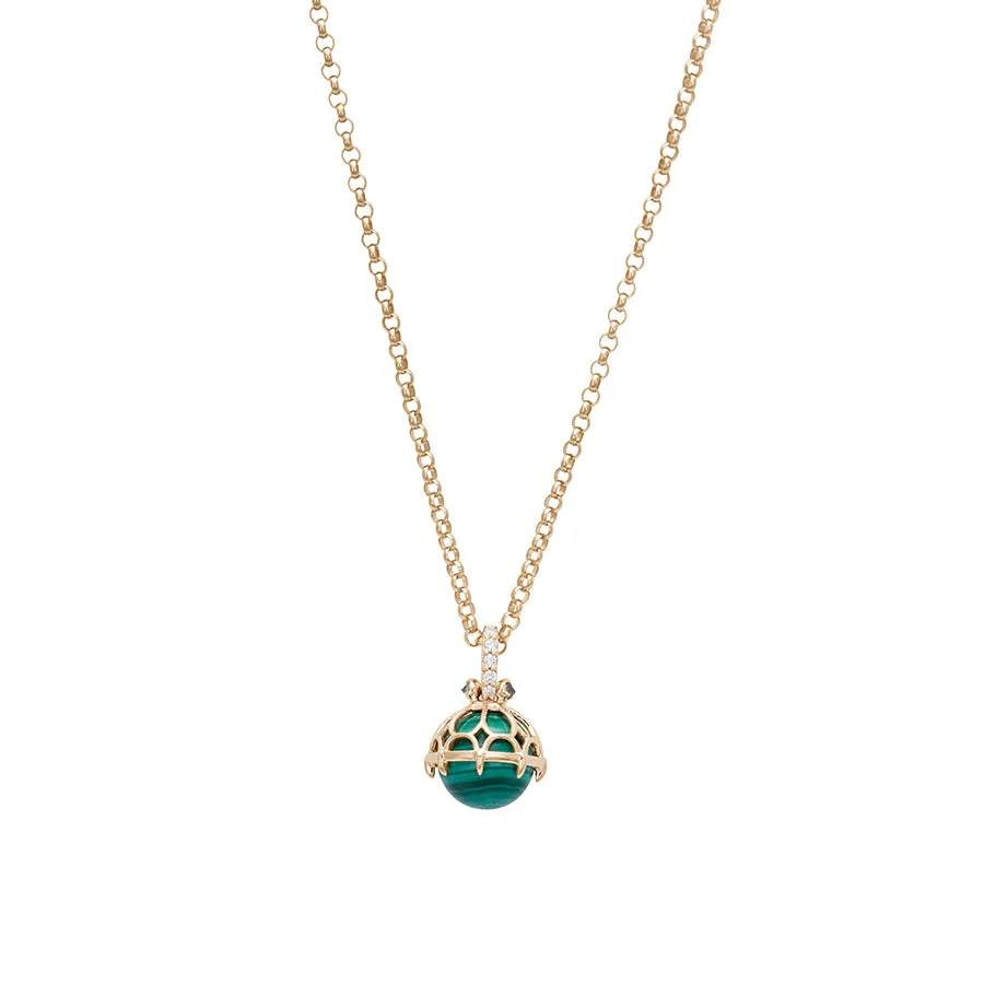 Emma Lace Cap Charm - 14k Yellow Gold, Malachite (9.5mm), Grey & White Diamond