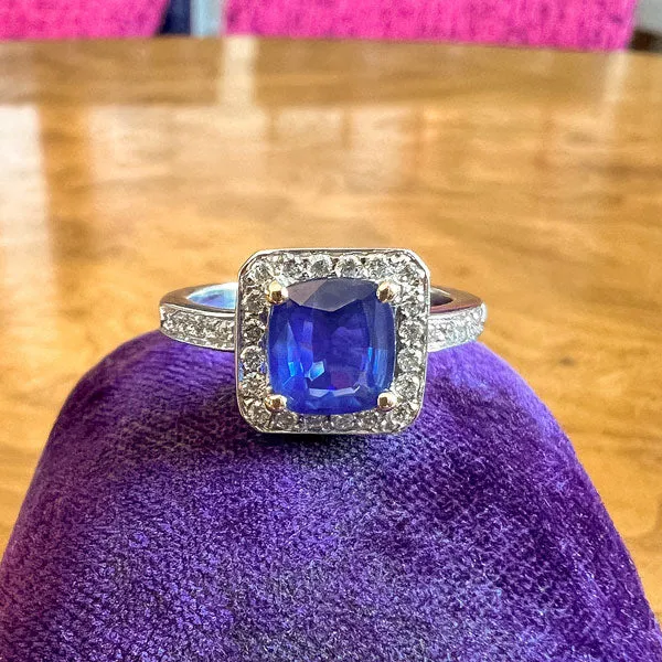 Estate Sapphire & Diamond Ring, Cushion