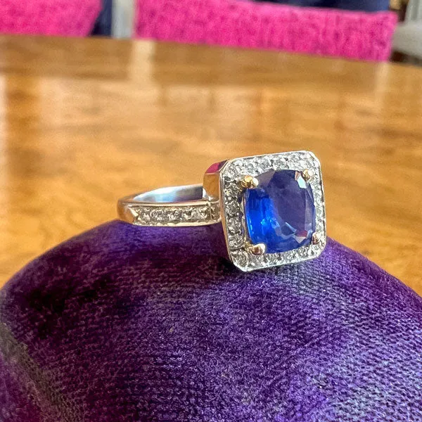 Estate Sapphire & Diamond Ring, Cushion