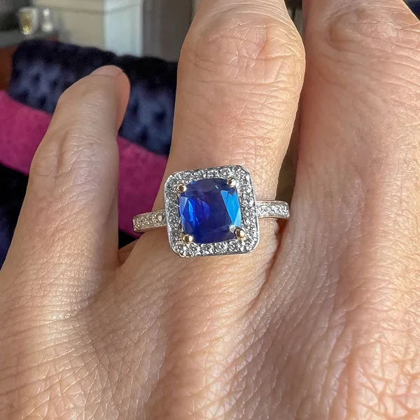 Estate Sapphire & Diamond Ring, Cushion