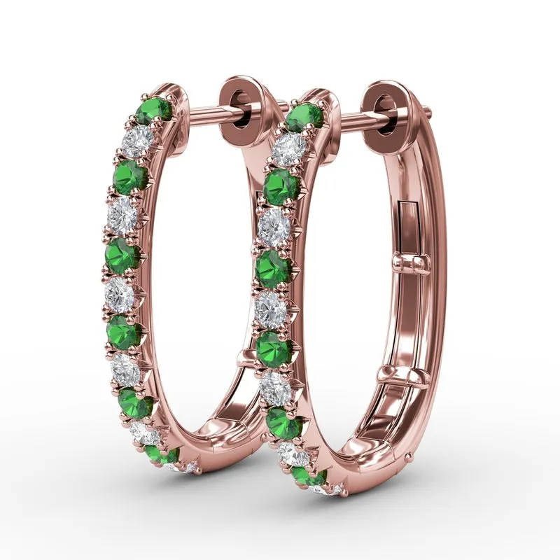 Fana Alternaing Emerald and Diamond Hoop Earrings