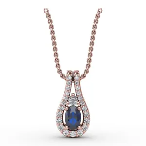 Fana Halo Teardrop Sapphire and Diamond Pendant