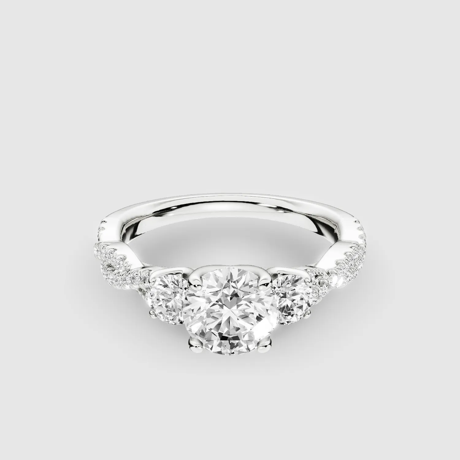 Forever Entwined Three Stone Solitaire Ring-Round