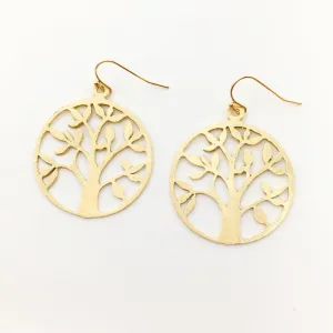 Freya Brushed Tree Of Life Earrings | Gold