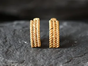 Gold Braided Earrings - Half Hoops Rope Earrings, Gold Weaved Earrings