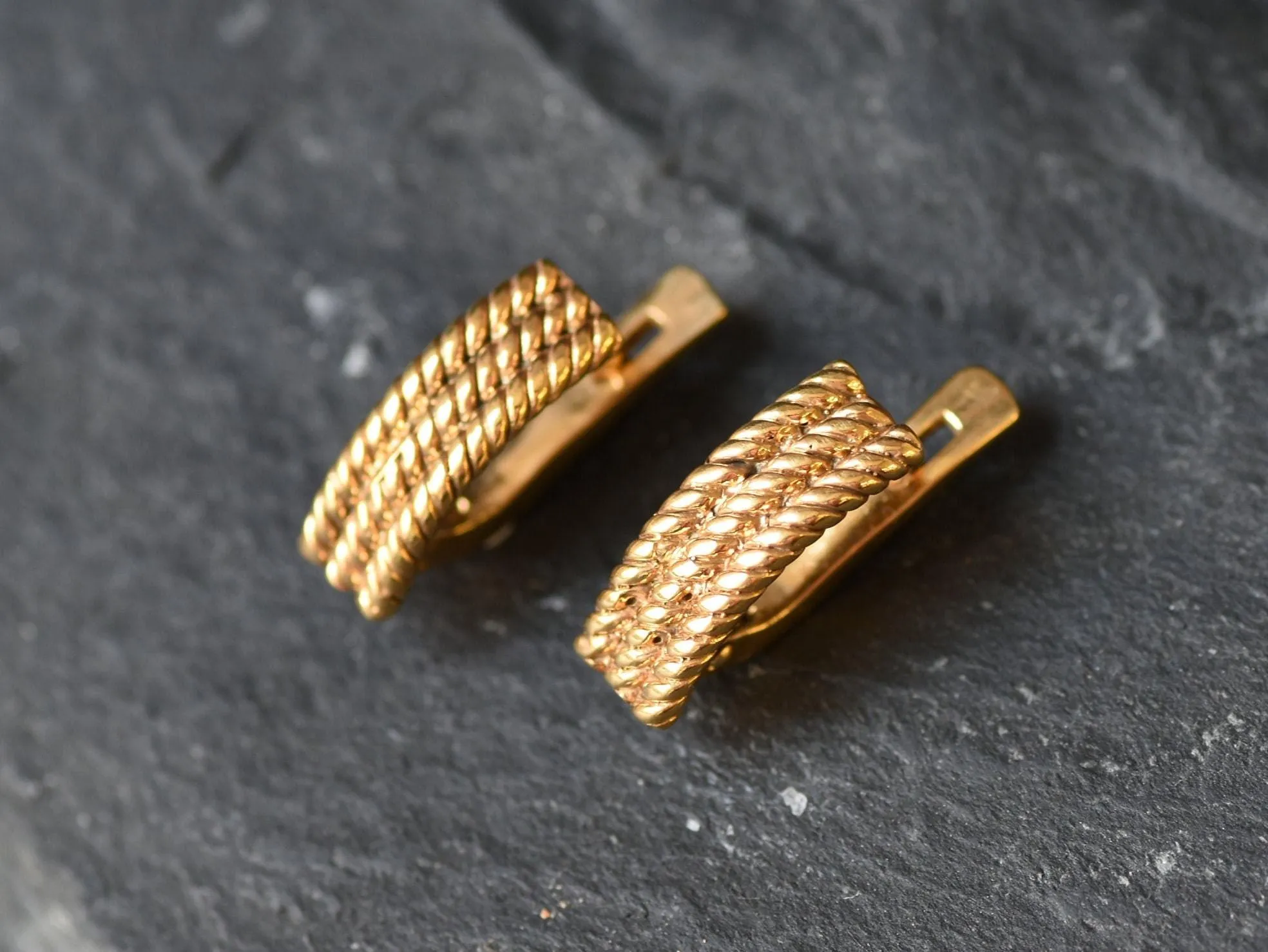 Gold Braided Earrings - Half Hoops Rope Earrings, Gold Weaved Earrings