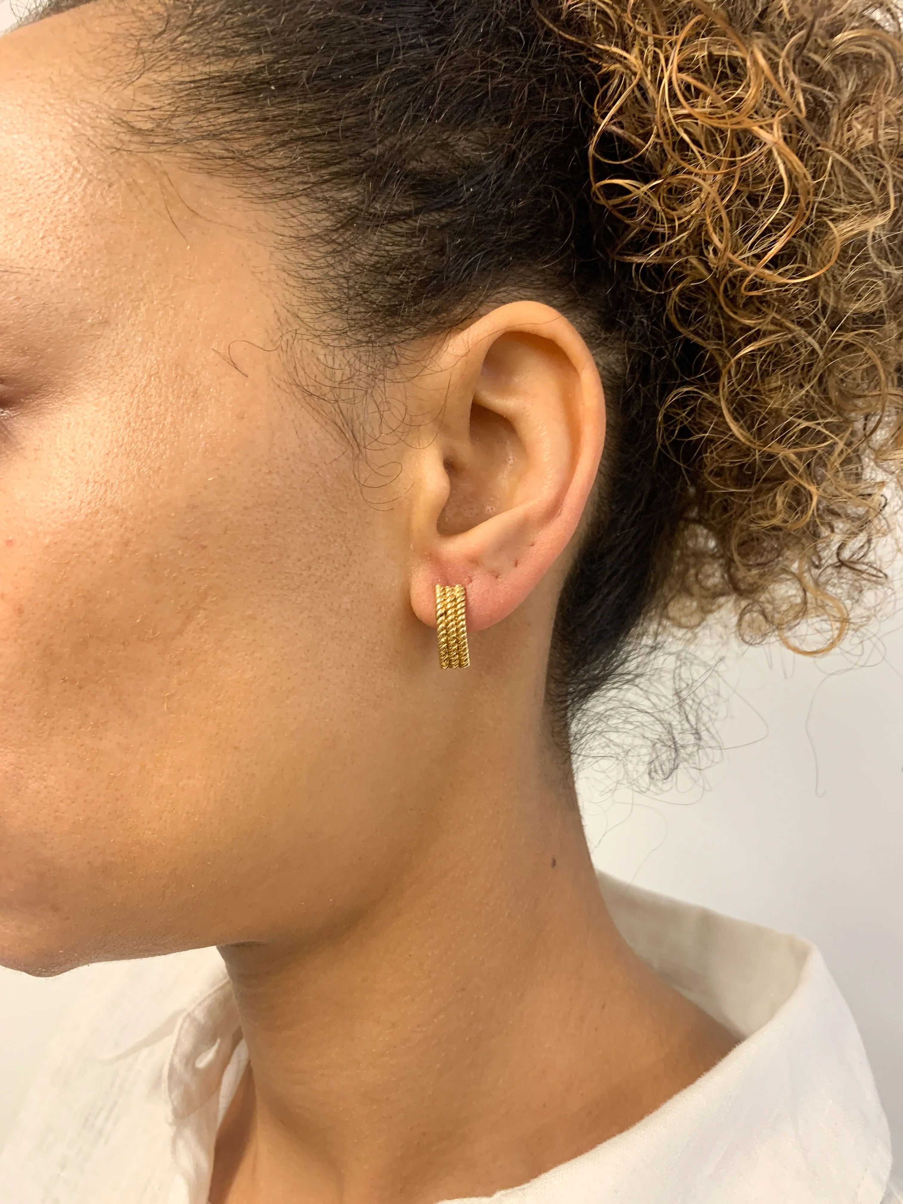 Gold Braided Earrings - Half Hoops Rope Earrings, Gold Weaved Earrings