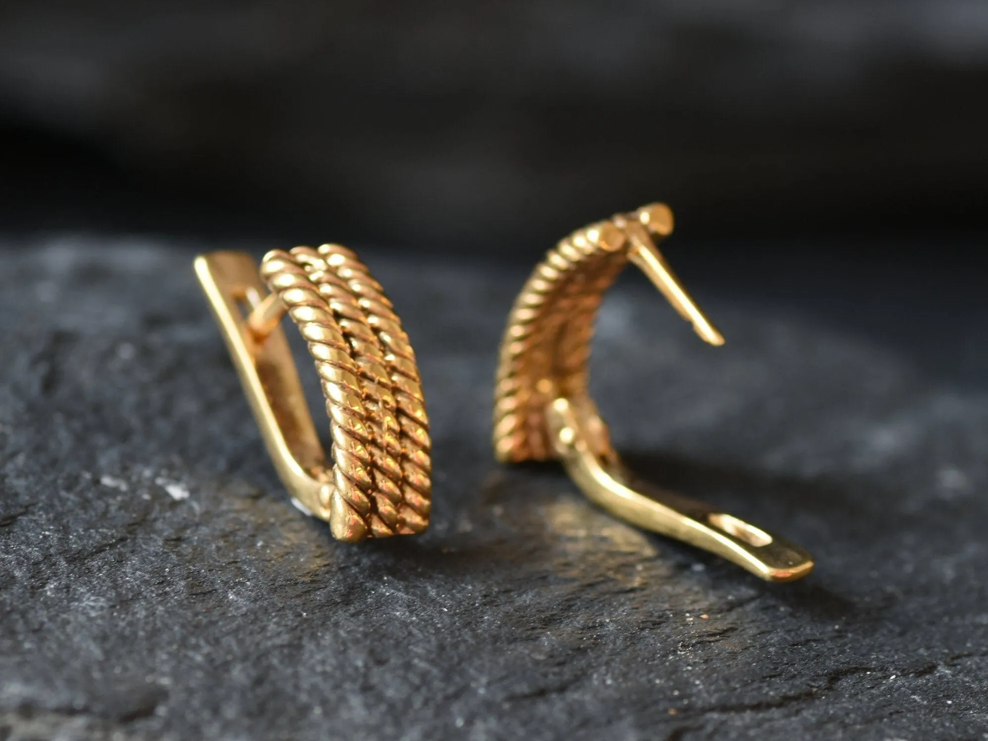 Gold Braided Earrings - Half Hoops Rope Earrings, Gold Weaved Earrings