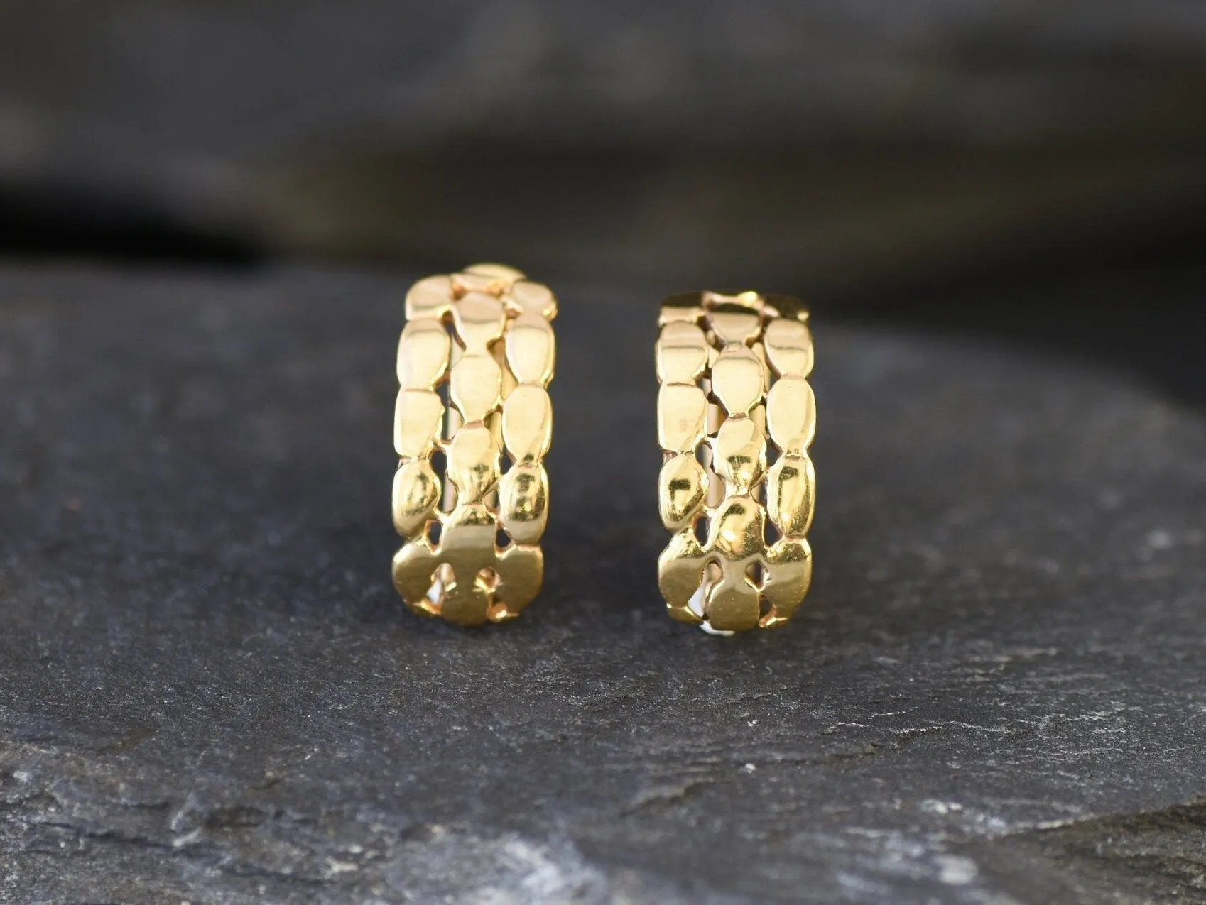 Gold Bubble Earrings - Half Hoop Earrings, Tribal Hoop Earrings