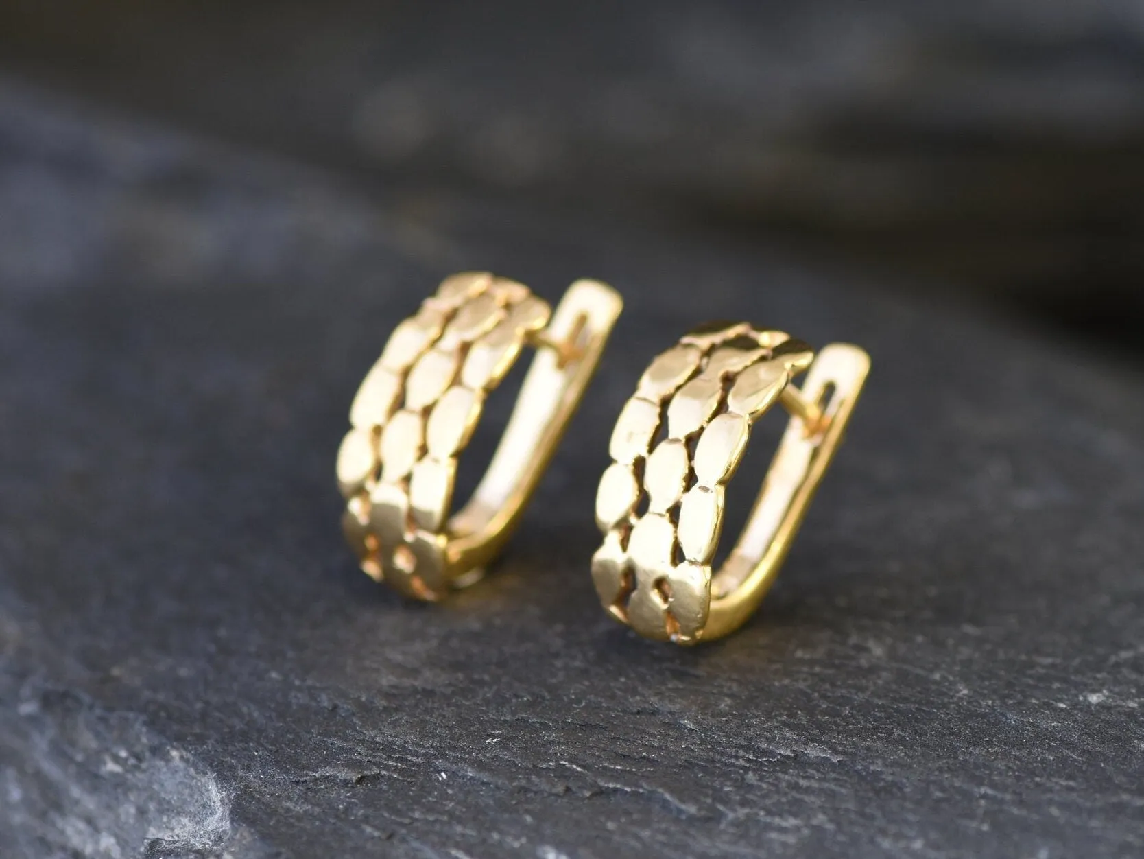 Gold Bubble Earrings - Half Hoop Earrings, Tribal Hoop Earrings