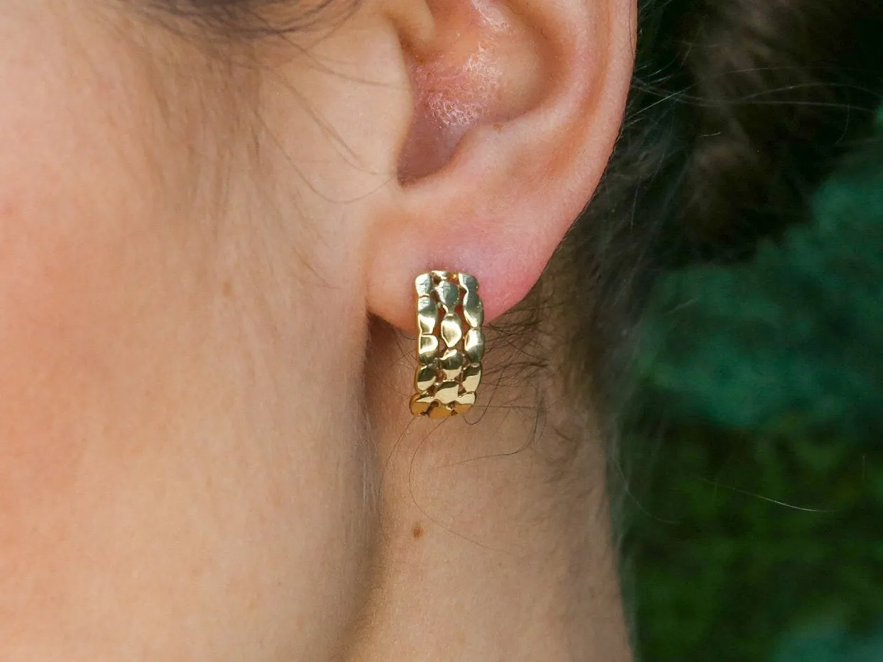 Gold Bubble Earrings - Half Hoop Earrings, Tribal Hoop Earrings