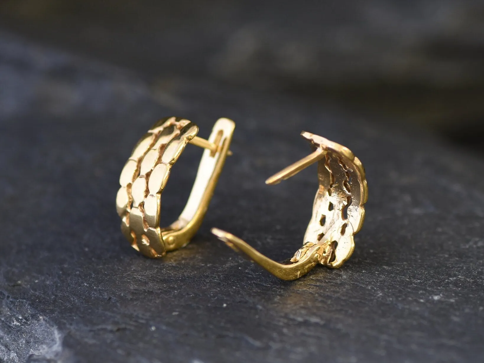 Gold Bubble Earrings - Half Hoop Earrings, Tribal Hoop Earrings