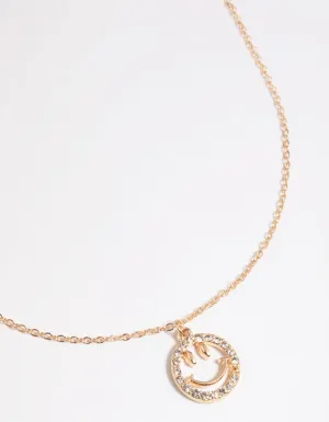 Gold Diamante Smiley Face Necklace