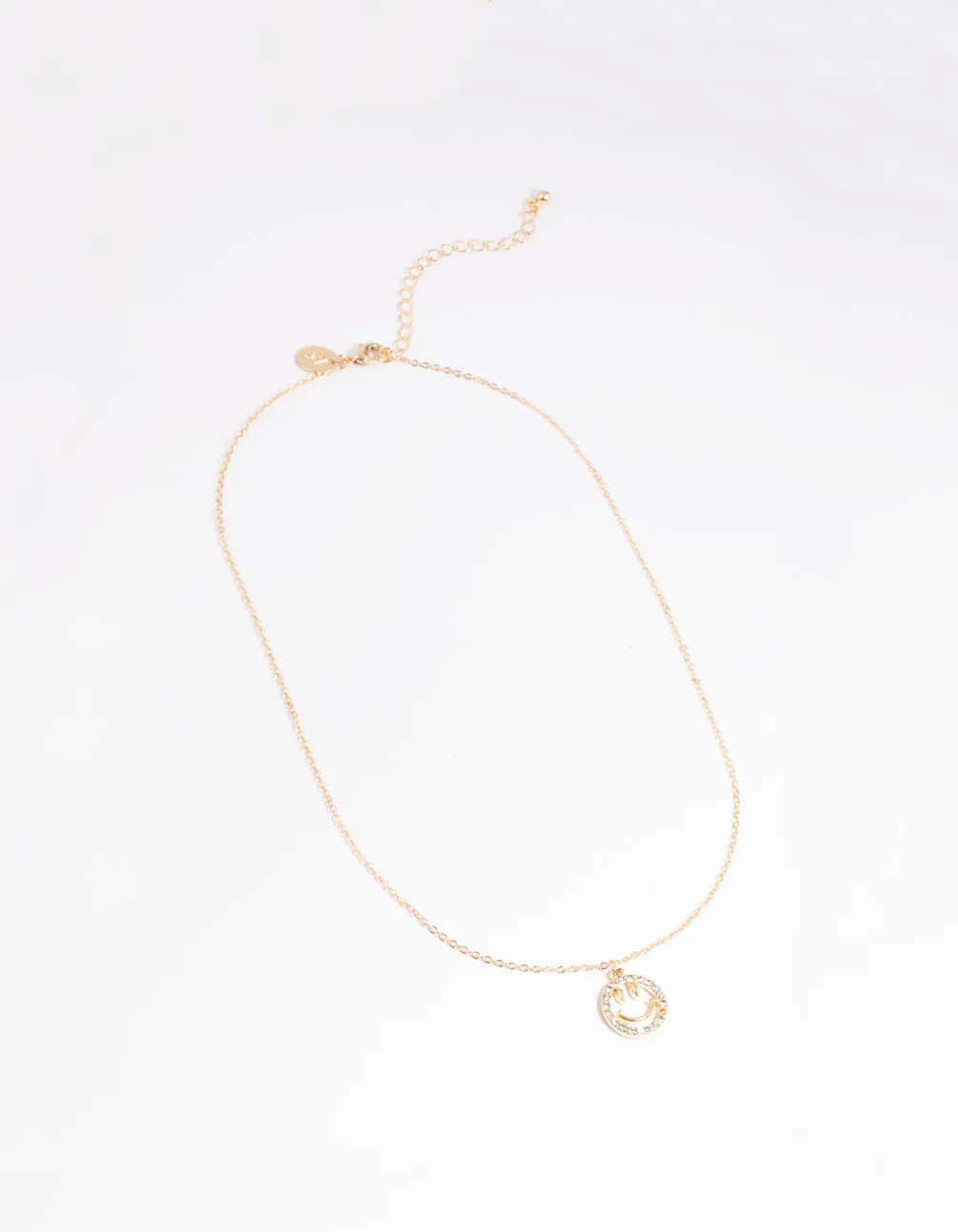 Gold Diamante Smiley Face Necklace