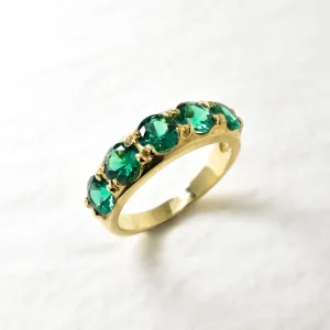 Gold Emerald Band - Half Eternity Ring - May Birthstone Ring