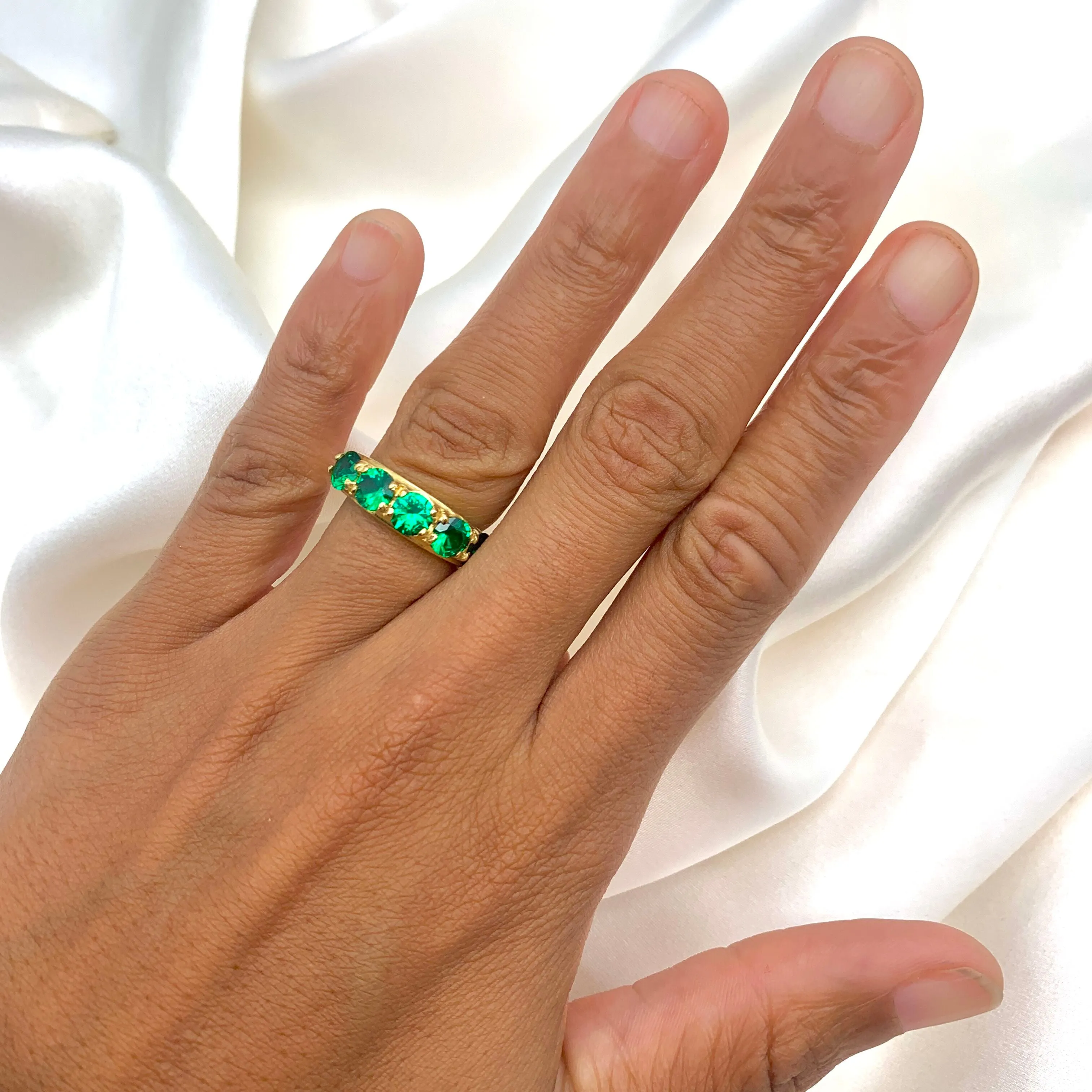 Gold Emerald Band - Half Eternity Ring - May Birthstone Ring