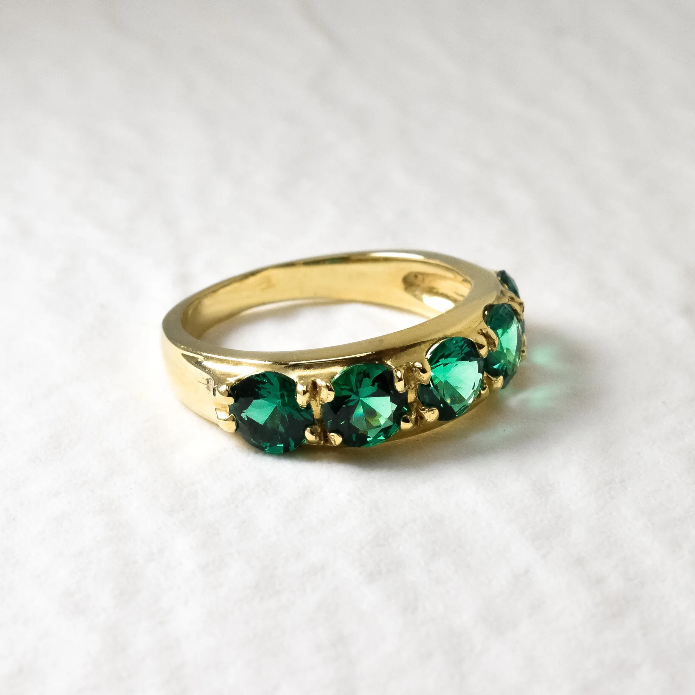 Gold Emerald Band - Half Eternity Ring - May Birthstone Ring