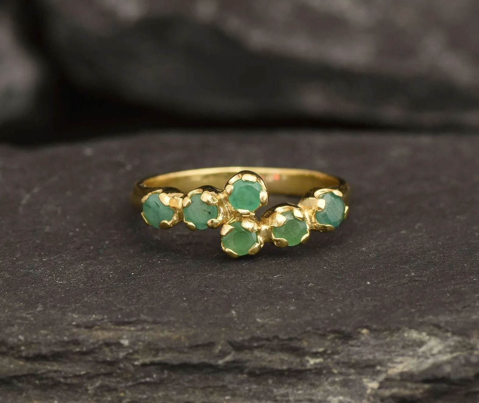 Gold Emerald Bypass Ring, Natural Emerald Ring, Gold Stackable Emerald Band