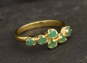 Gold Emerald Bypass Ring, Natural Emerald Ring, Gold Stackable Emerald Band