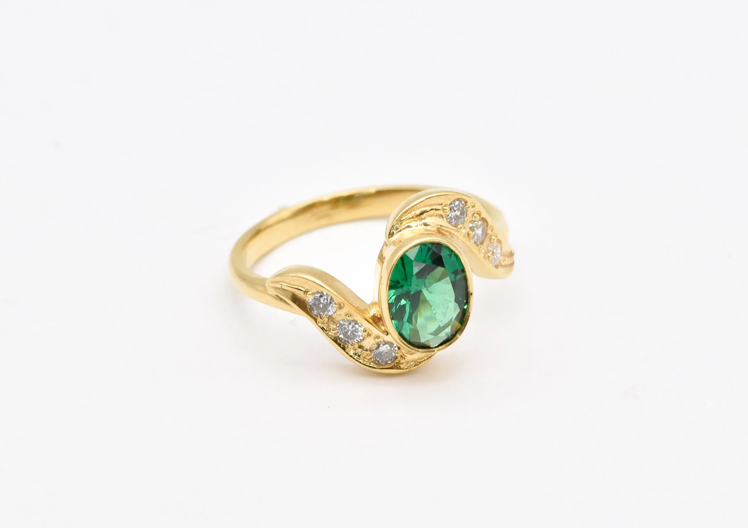 Gold Emerald Ring - Bypass Emerald Ring - Green Engagement Ring