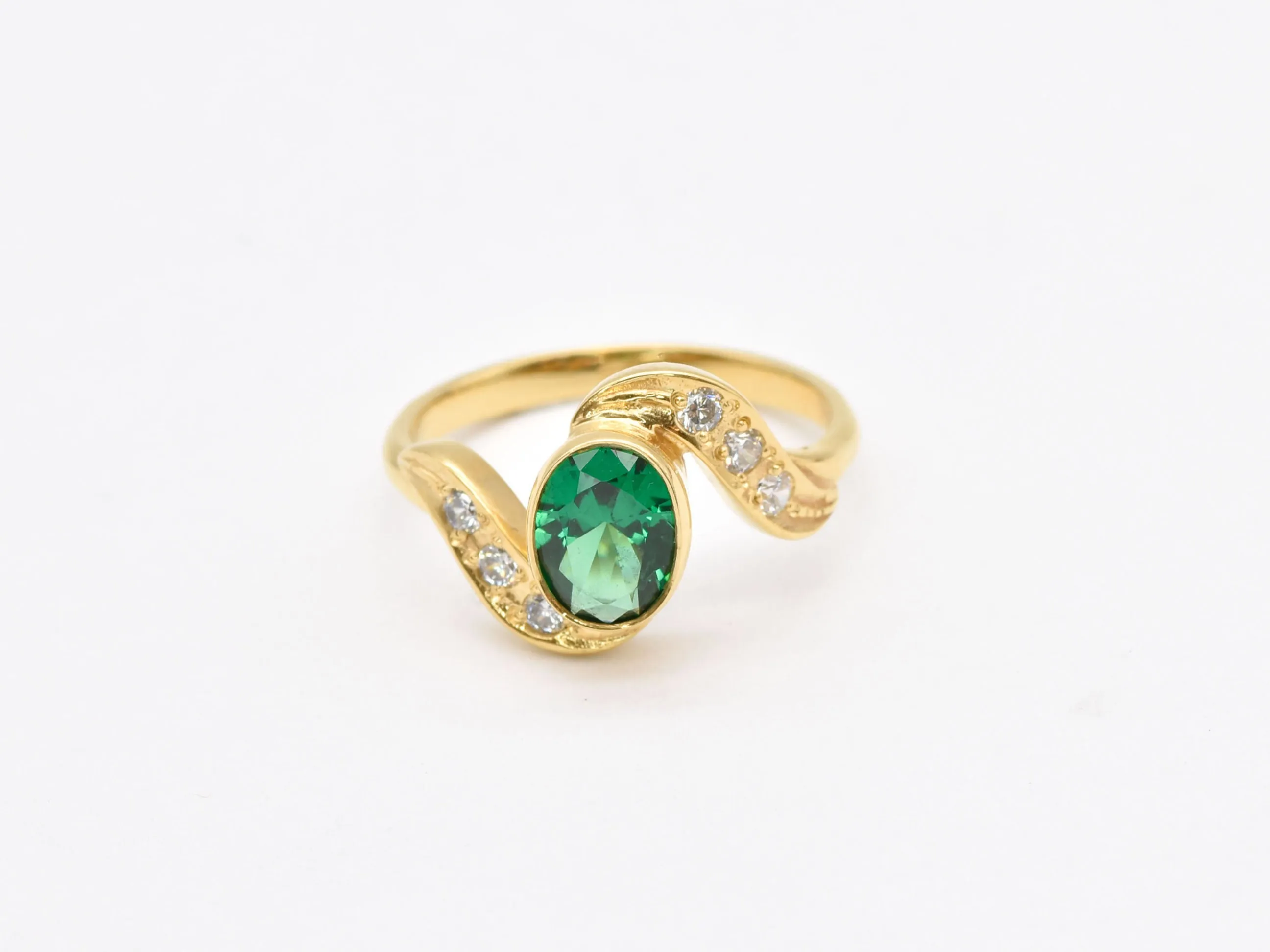 Gold Emerald Ring - Bypass Emerald Ring - Green Engagement Ring