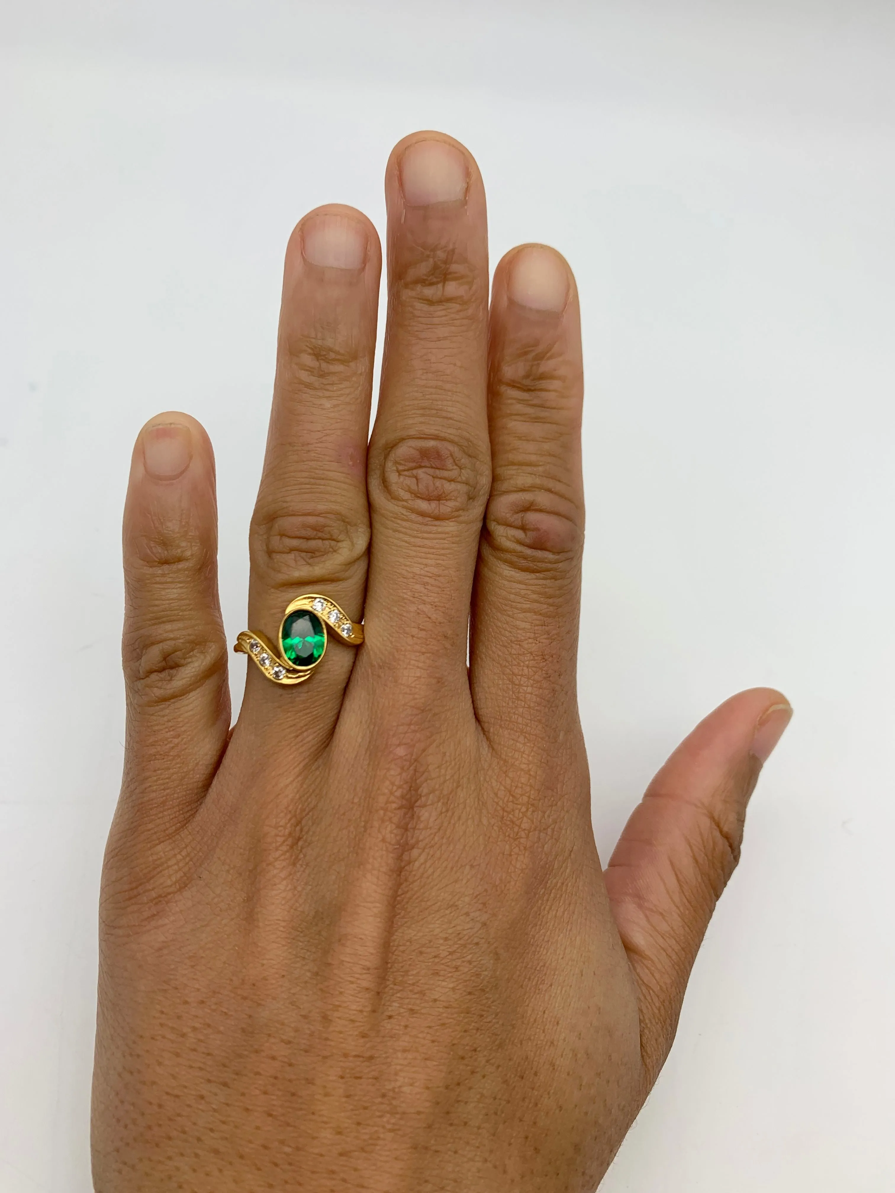 Gold Emerald Ring - Bypass Emerald Ring - Green Engagement Ring