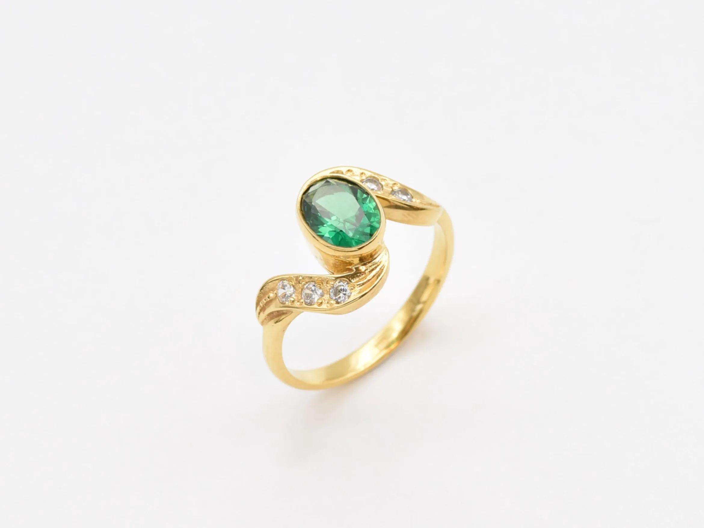 Gold Emerald Ring - Bypass Emerald Ring - Green Engagement Ring