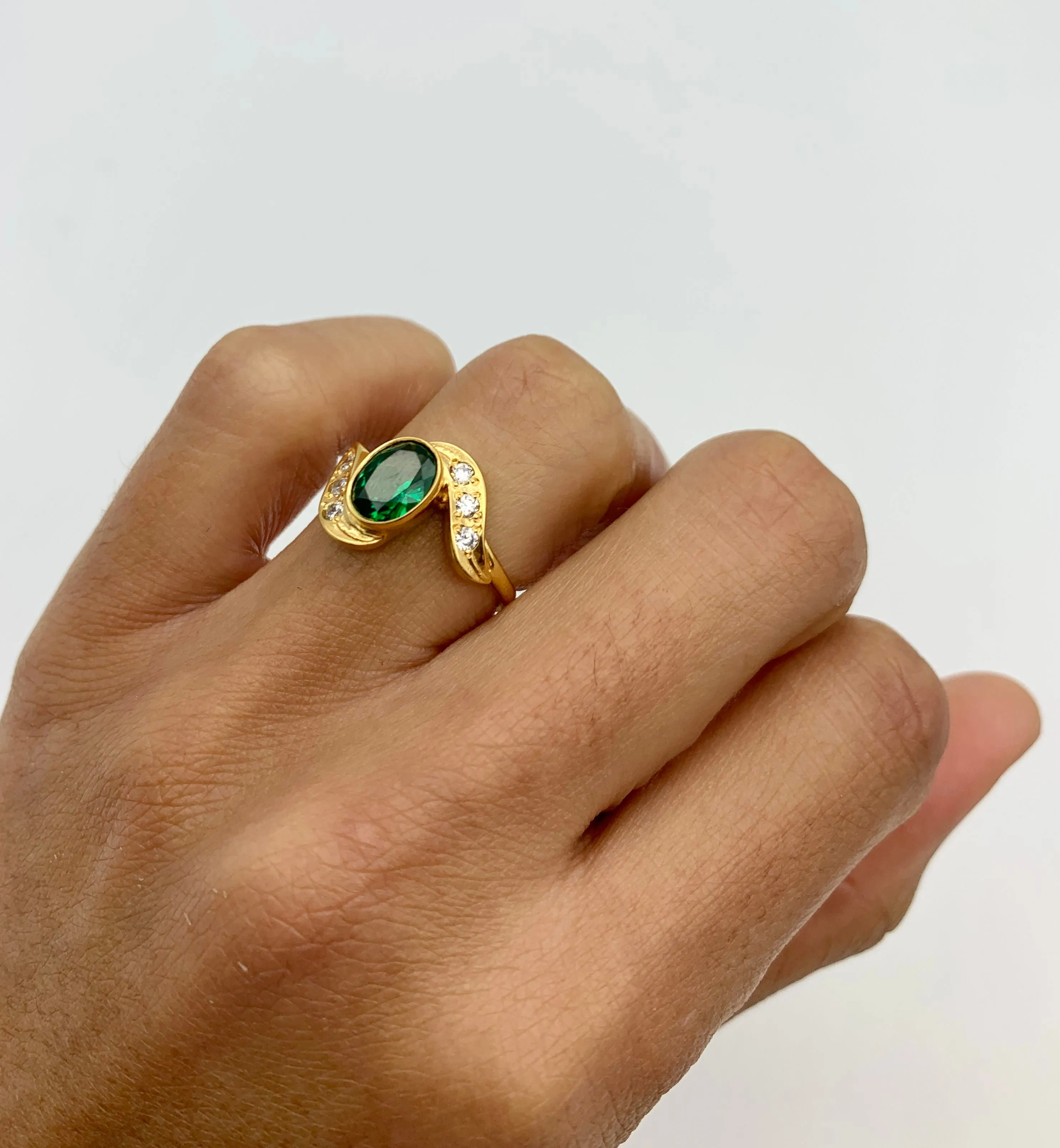 Gold Emerald Ring - Bypass Emerald Ring - Green Engagement Ring