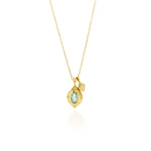 Gold Oval Green Tourmaline Drops of Happiness Necklace